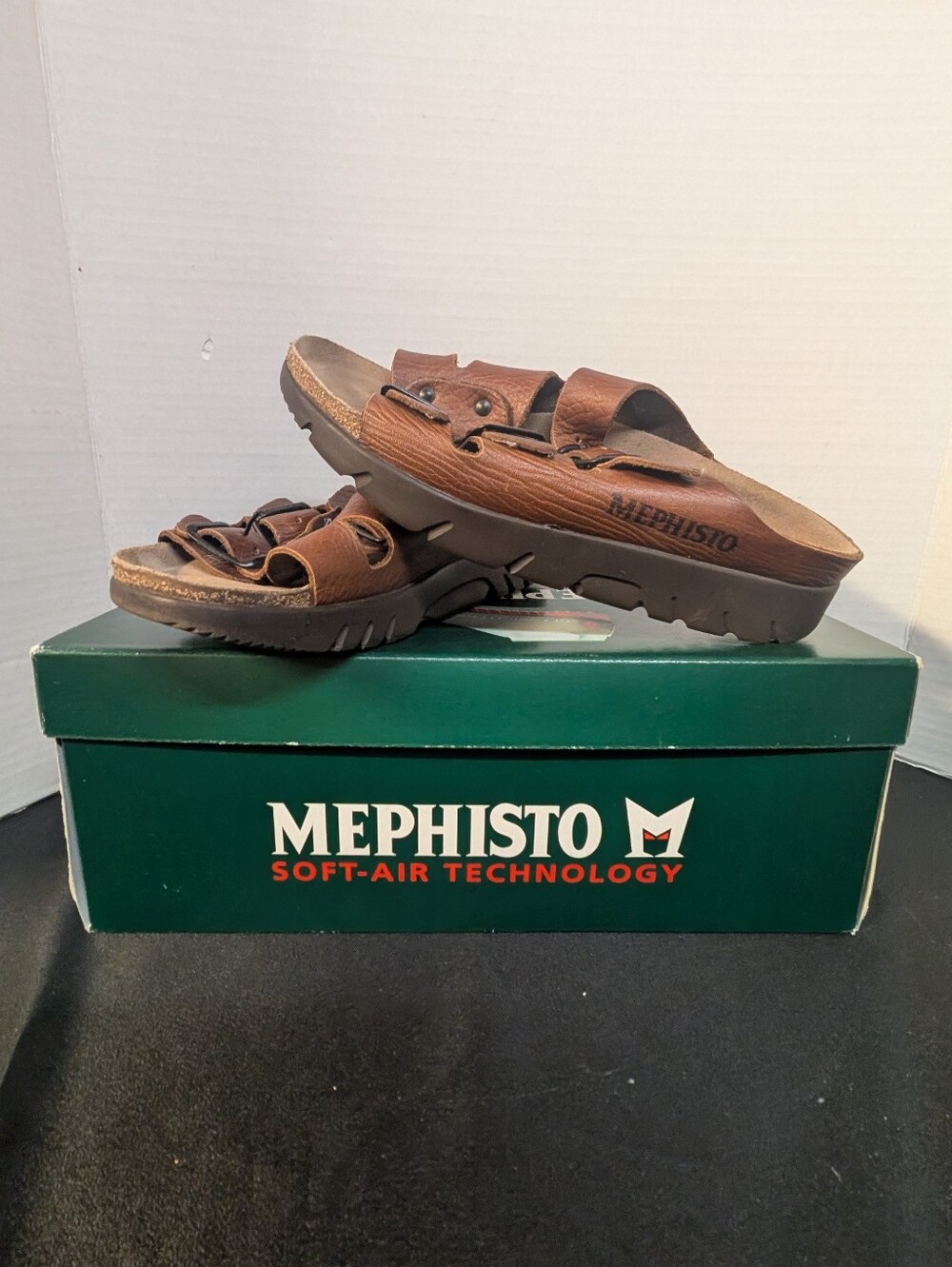 Mephisto cork foot bed leather  sandals size EU 37 tan brown slide shoes